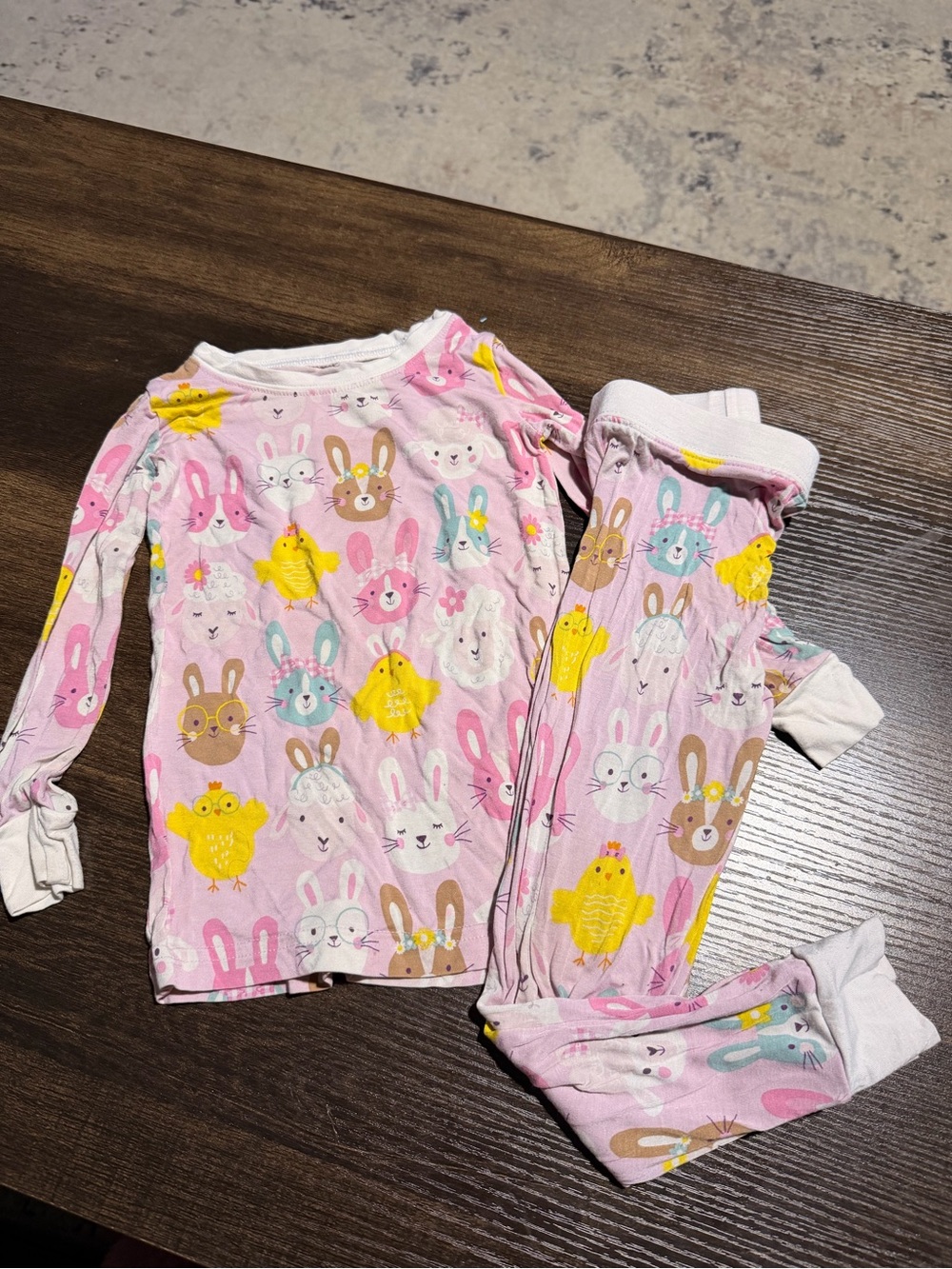 Little Sleepies Pink Bunny & Yellow Chick Print Pajama Set